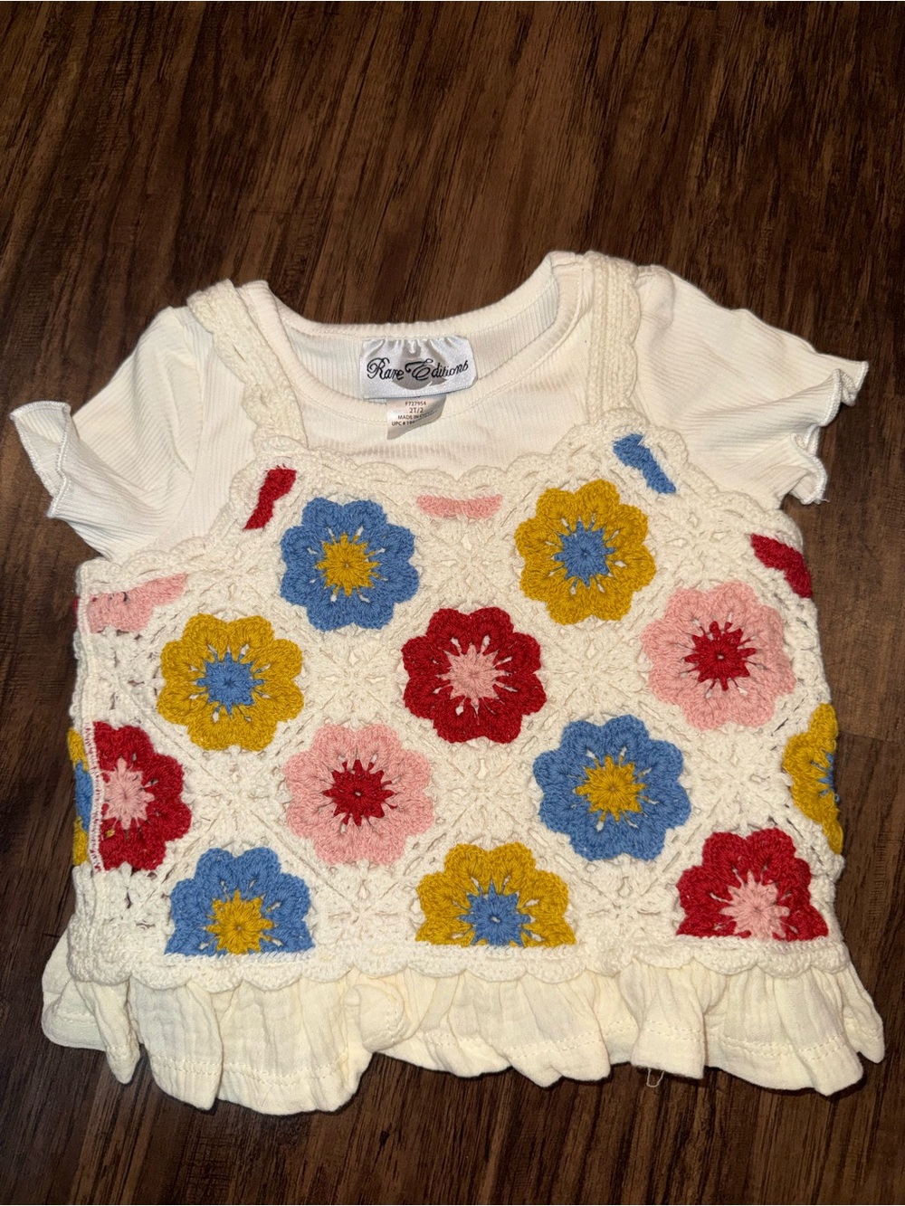 Rare Editions White Crochet Floral Tank Top with Multicolor Flowers